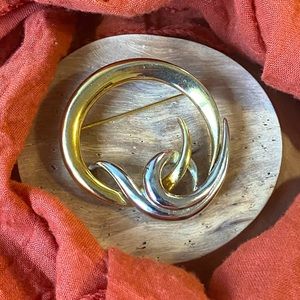 Lapor Chrome and Gold Tone Vintage Brooch.